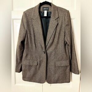 Vintage Sag Harbor Wool Blend Blazer Jacket Micro Check Sz 16 Country House